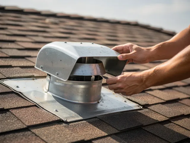 Wallingford Dryer Vent Cleaning certified technician safely cleaning a roof-mounted dryer vent in Wallingford