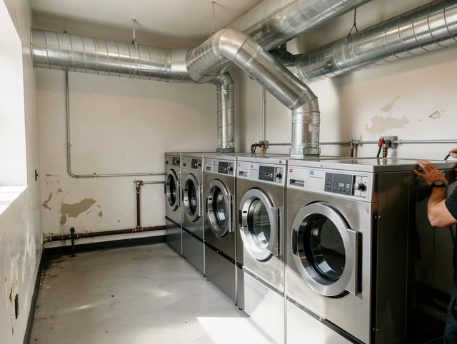 Wallingford Dryer Vent Cleaning team performing large-scale commercial dryer vent cleaning in Wallingford