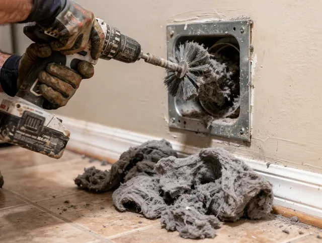 Certified Wallingford Dryer Vent Cleaning technician performing dryer vent cleaning in Wallingford