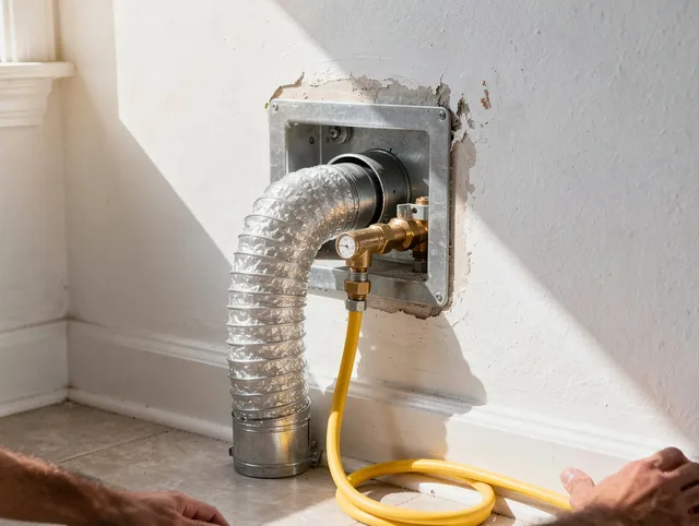 Wallingford Dryer Vent Cleaning certified technician performing specialized gas dryer vent cleaning in Wallingford